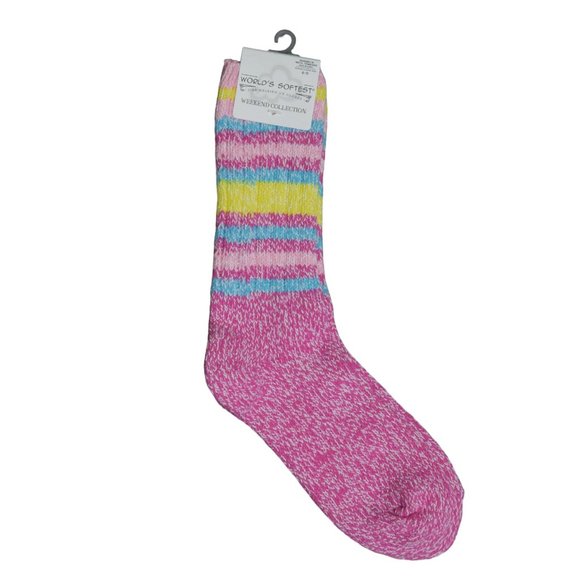 Worlds Softest Socks Ragg IBIS Crew Womens Size 6-11 Rose Stripe Valentine's Day - Picture 2 of 4